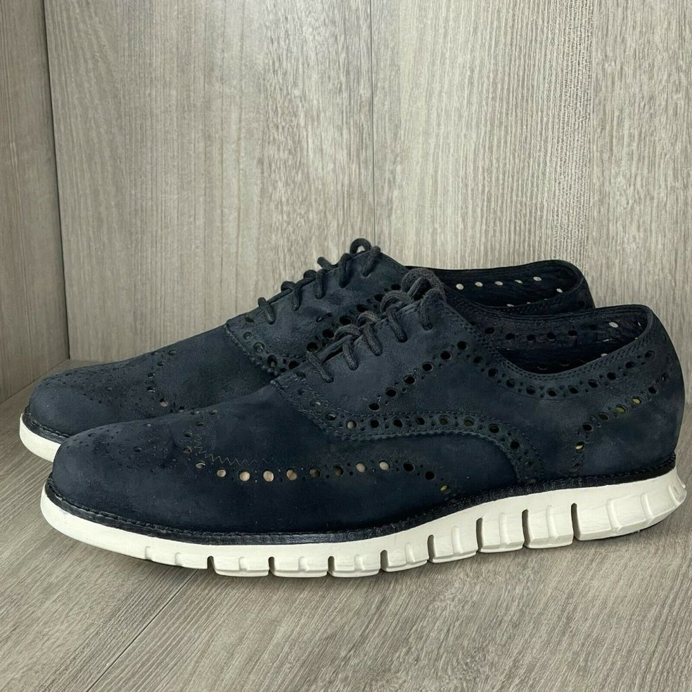 Cole Hann Men's ZEROGRAND Lace Up Wingtip Casual Oxford Shoe Black Sz 10M Suede - Picture 5 of 11